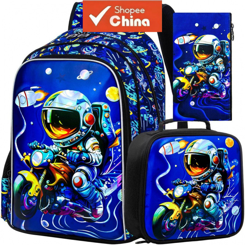 Mochila escolar infantil à prova d'água para meninos de 5 a 10 anos, kit de mochila de astronauta, bolsa térmica para al