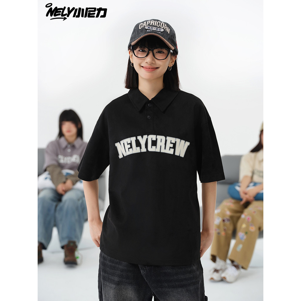 NELY pequeno Nile americano camurça POLO camisa de manga curta das mulheres dos homens verão nacional Street Wear solto