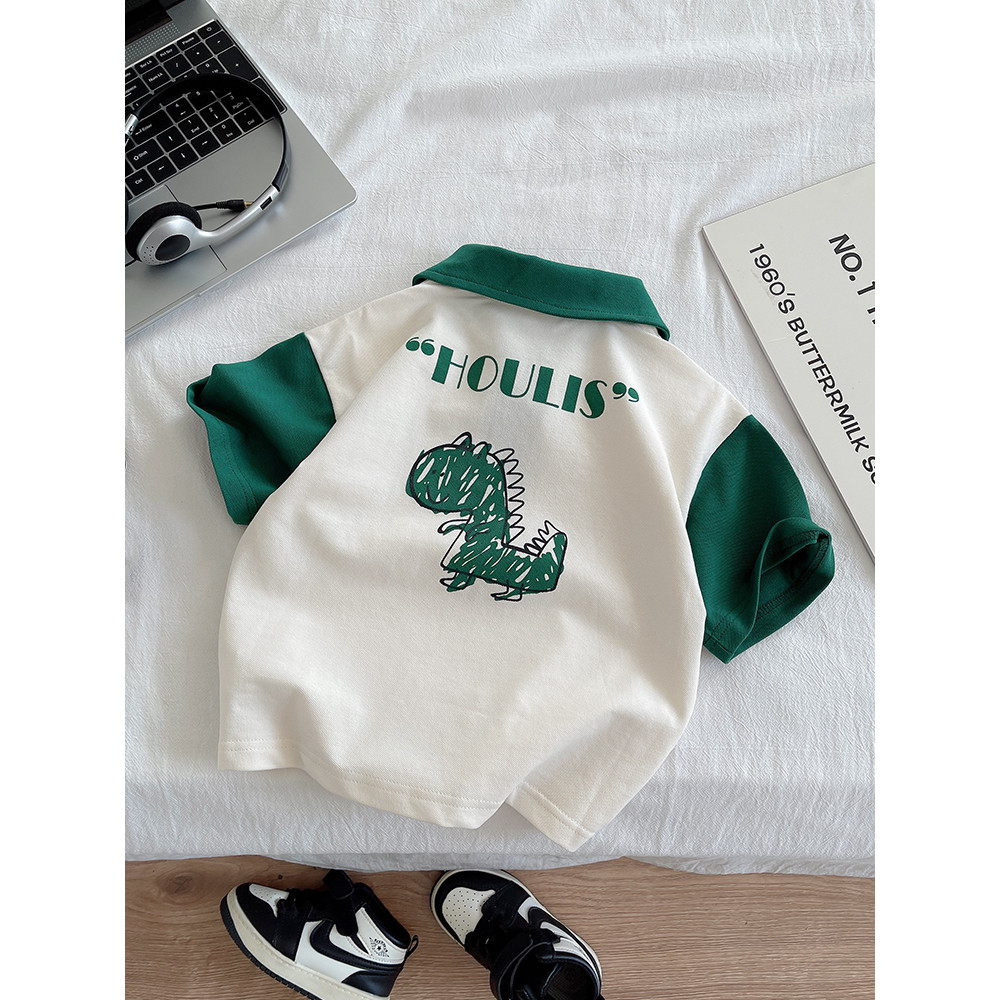 Meninos de manga curta camiseta Polo verão crianças puro algodão dinossauro topo moda bebê lapela meia manga camiseta na
