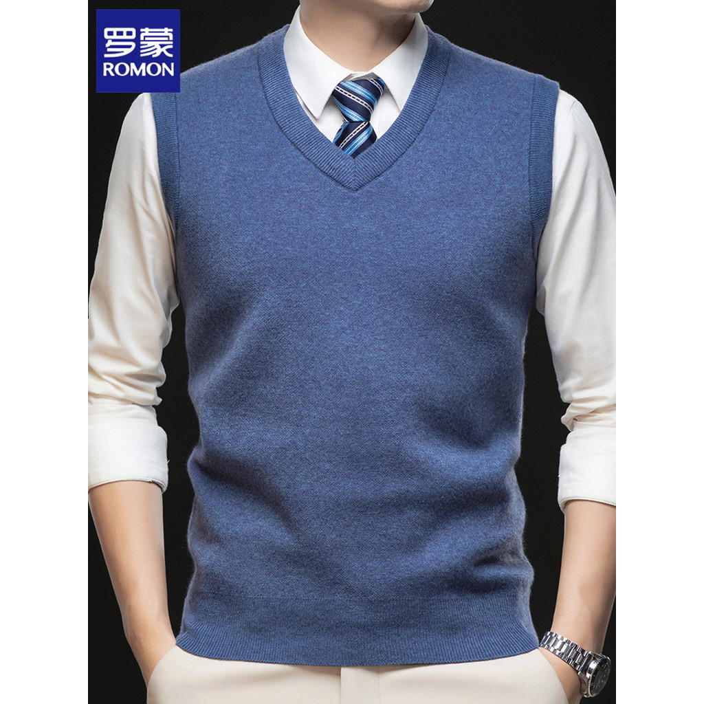 Romon malhas colete masculino primavera outono novo estilo de negócios Casual com decote em V camisola colete cor sólida