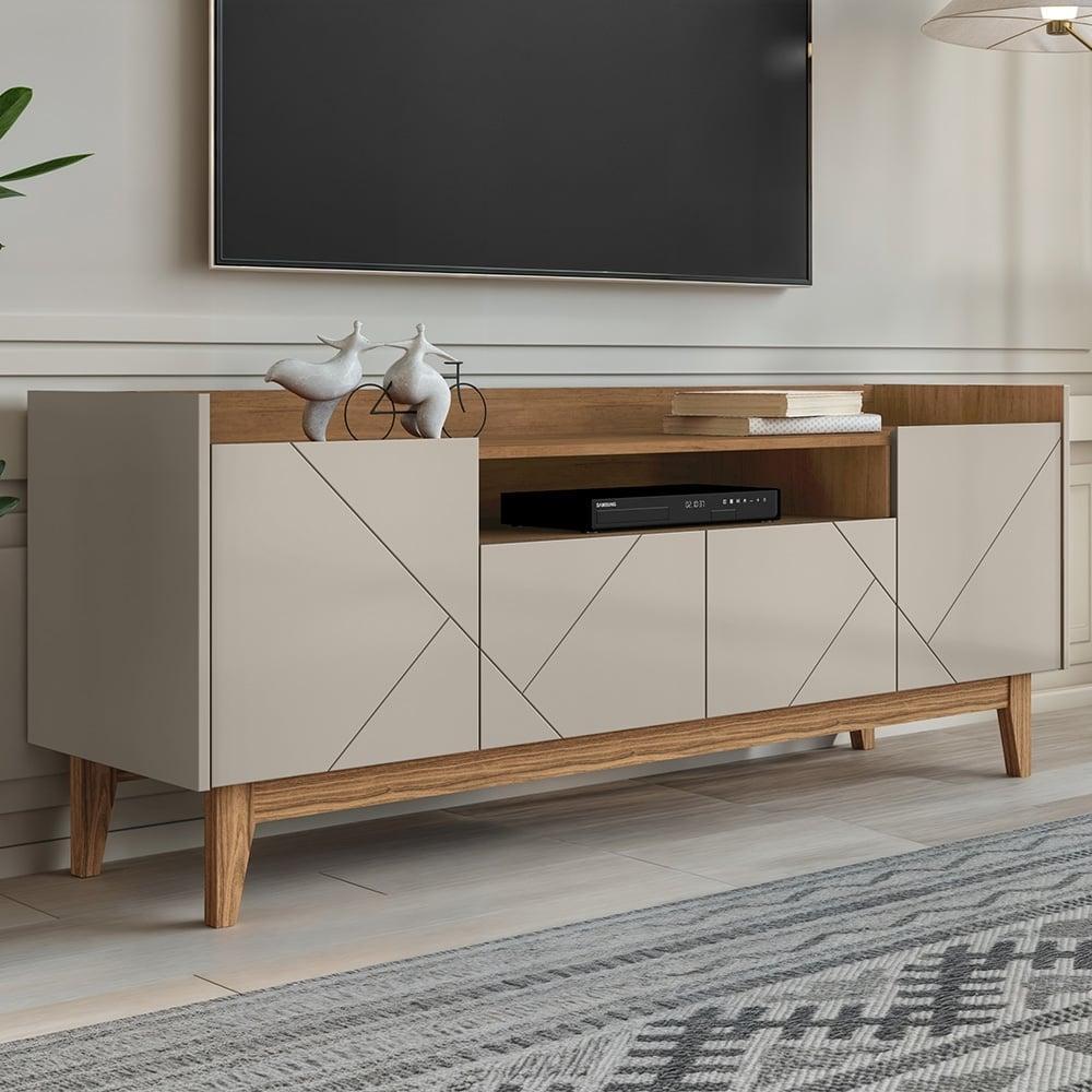 Rack Bancada Tv 60 Pol 158cm Pé Madeira Margot Off/Cedro C14 - Mpozenato