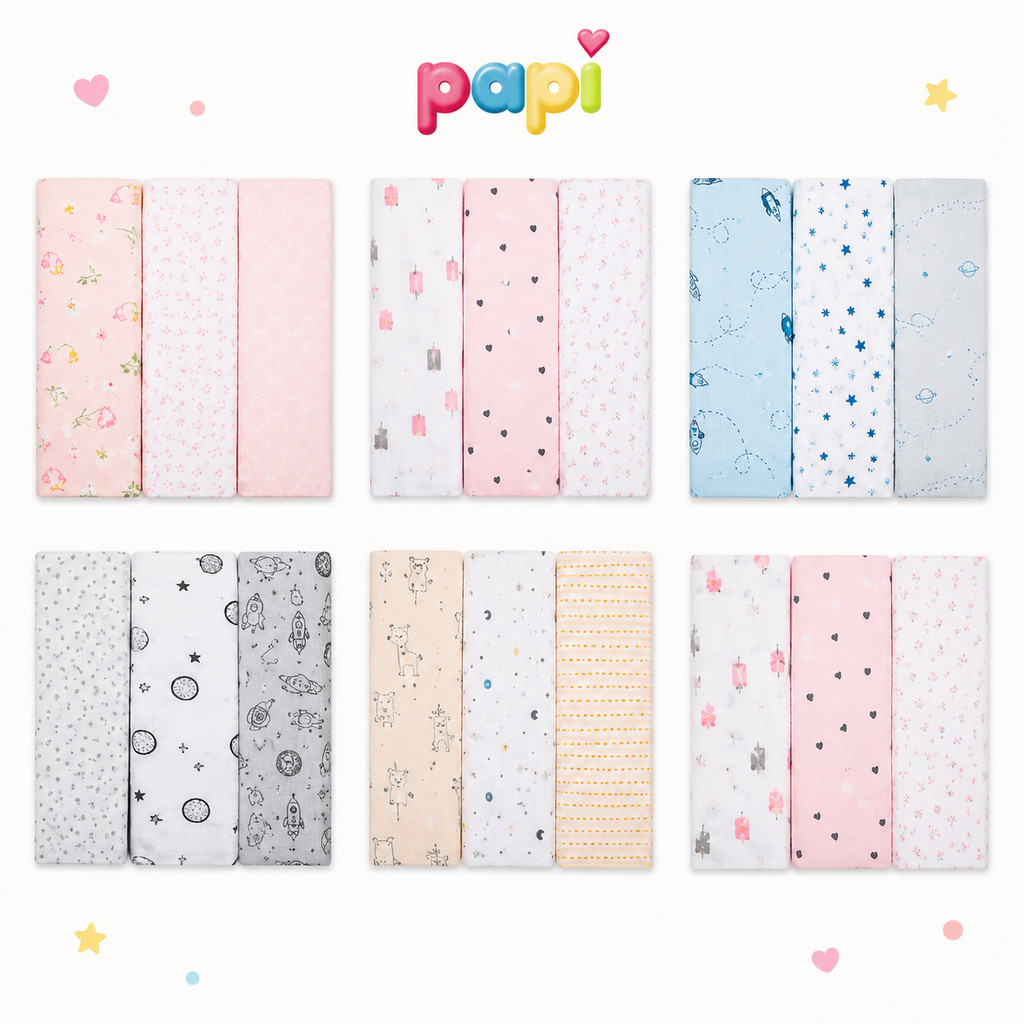 Kit 3 Cueiros Flanelados Papi Estampados Para Bebê 80x50