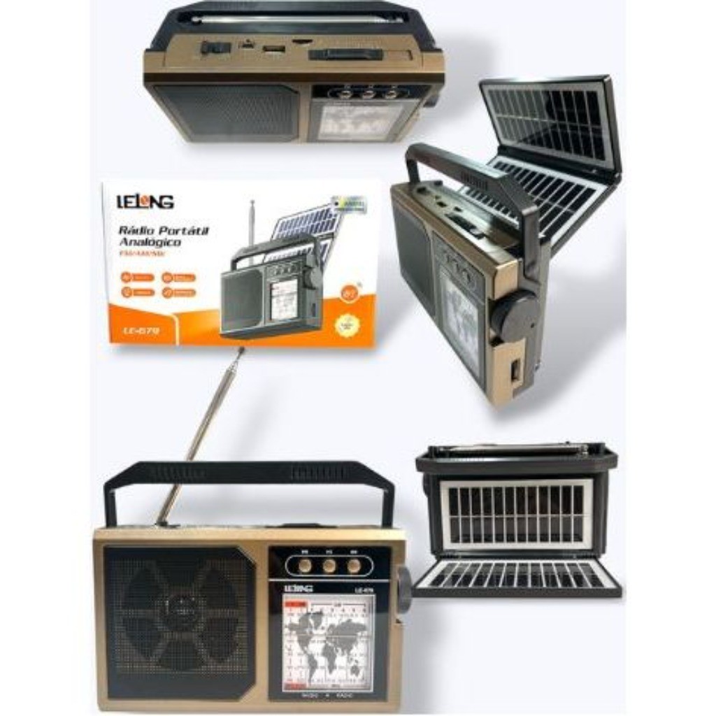 Rádio Portátil Analógico C/ Placa Solar AM/FM/SW LE-679 - Lelong