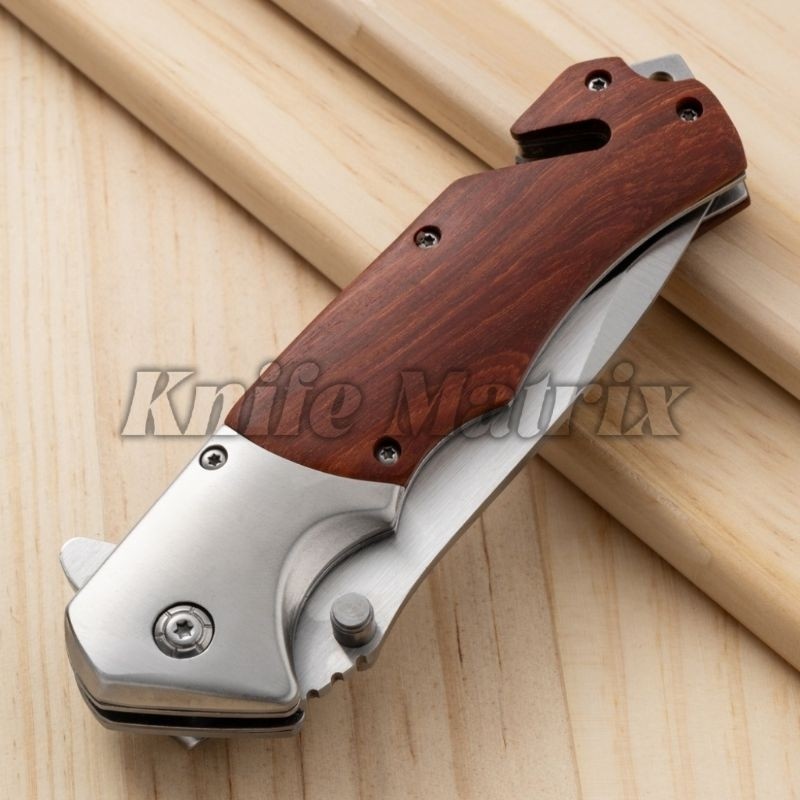 canivete Semi Automático cabo de madeira com clip ponta de quebra vidro TC28 KNIFE MATRIX