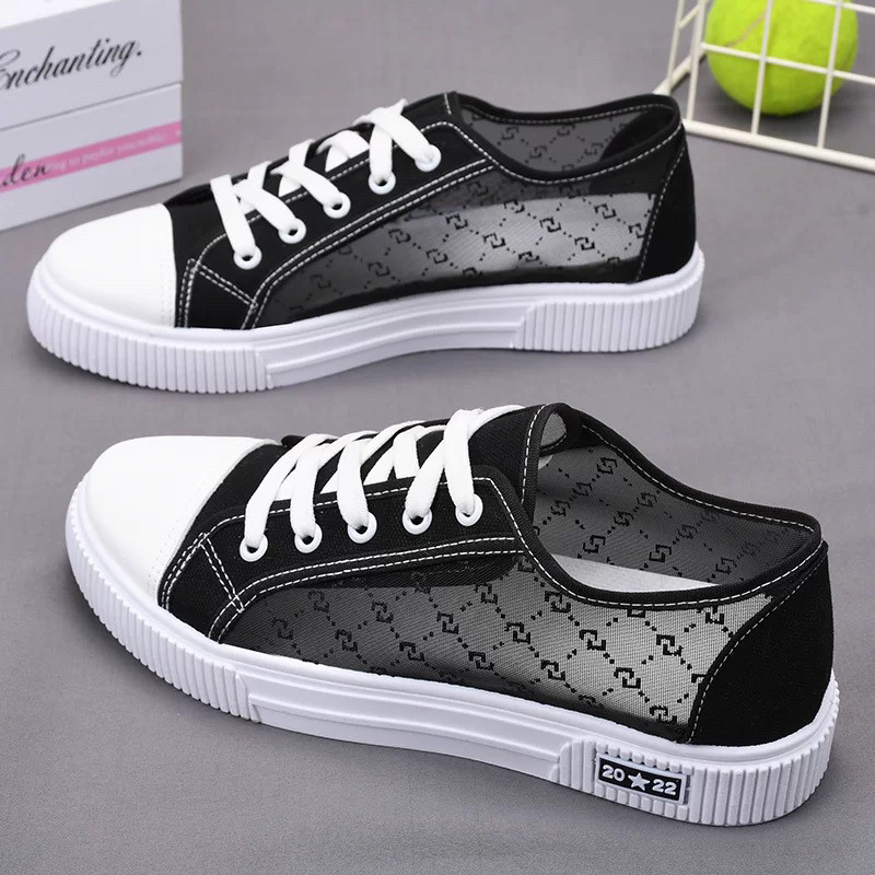 Verão novo estilo sapatos de malha feminino respirável malha sapatos de lona moda feminina All-Match sapatos de estudant