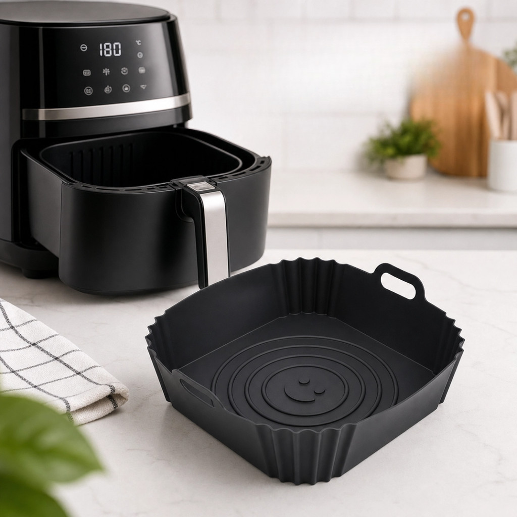 Forma de Silicone 21cm de Air Fryer Preto - Assadeira de Air Fryer sem óleo 21cm Preto