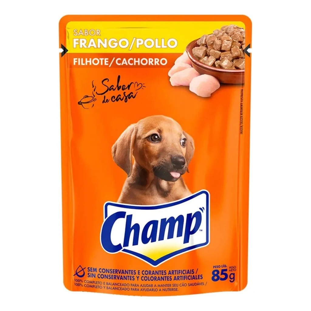 Ração Úmida Champ Sachê Cães Filhote Sabor Frango 85g 05uni