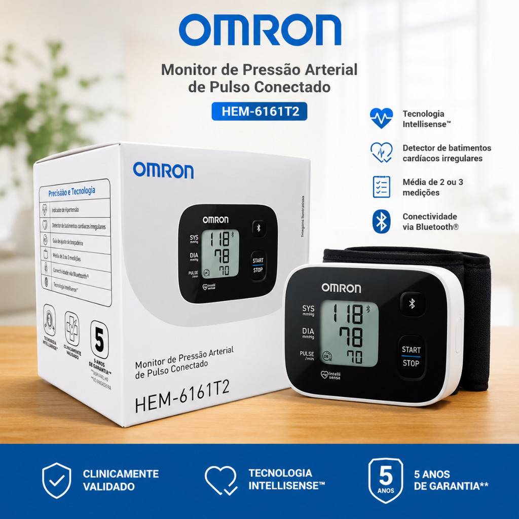 Aparelho Medidor de Pressão Omron HEM 6161T2 Digital de Pulso Preto