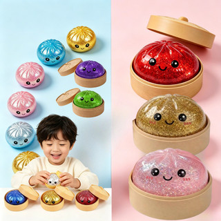 8.5cm/5.5cm Glitter Baozi Squeeze Brinquedo Lento Subindo Macio Estresse Bola Ansiedade Alívio Fidget Com Caixa