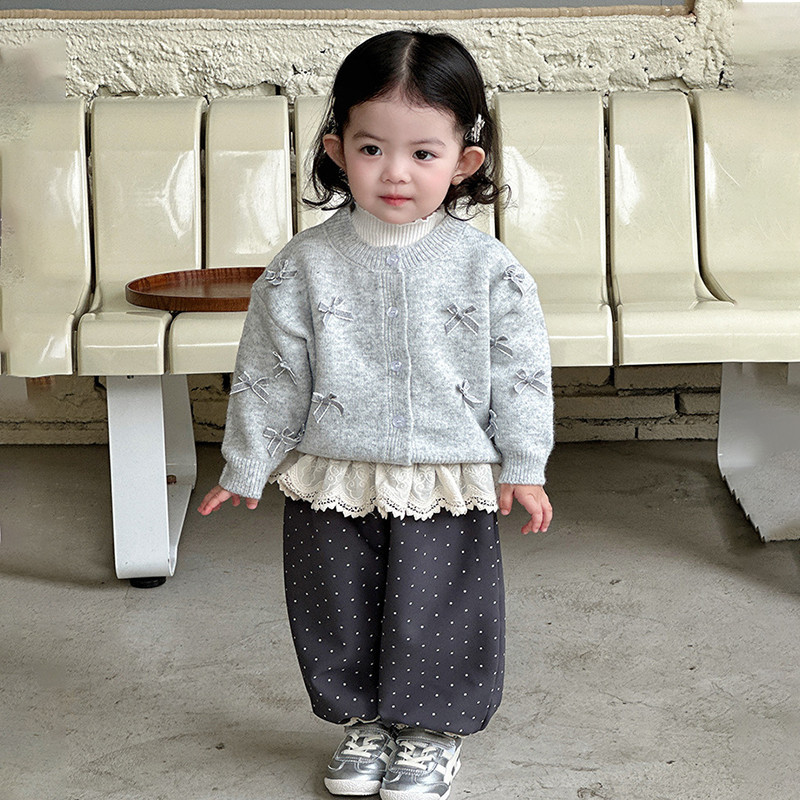 Bebê Split terno menina bebê moda camisola Cardigan velo bolinhas calças meninas outono inverno roupas Outing