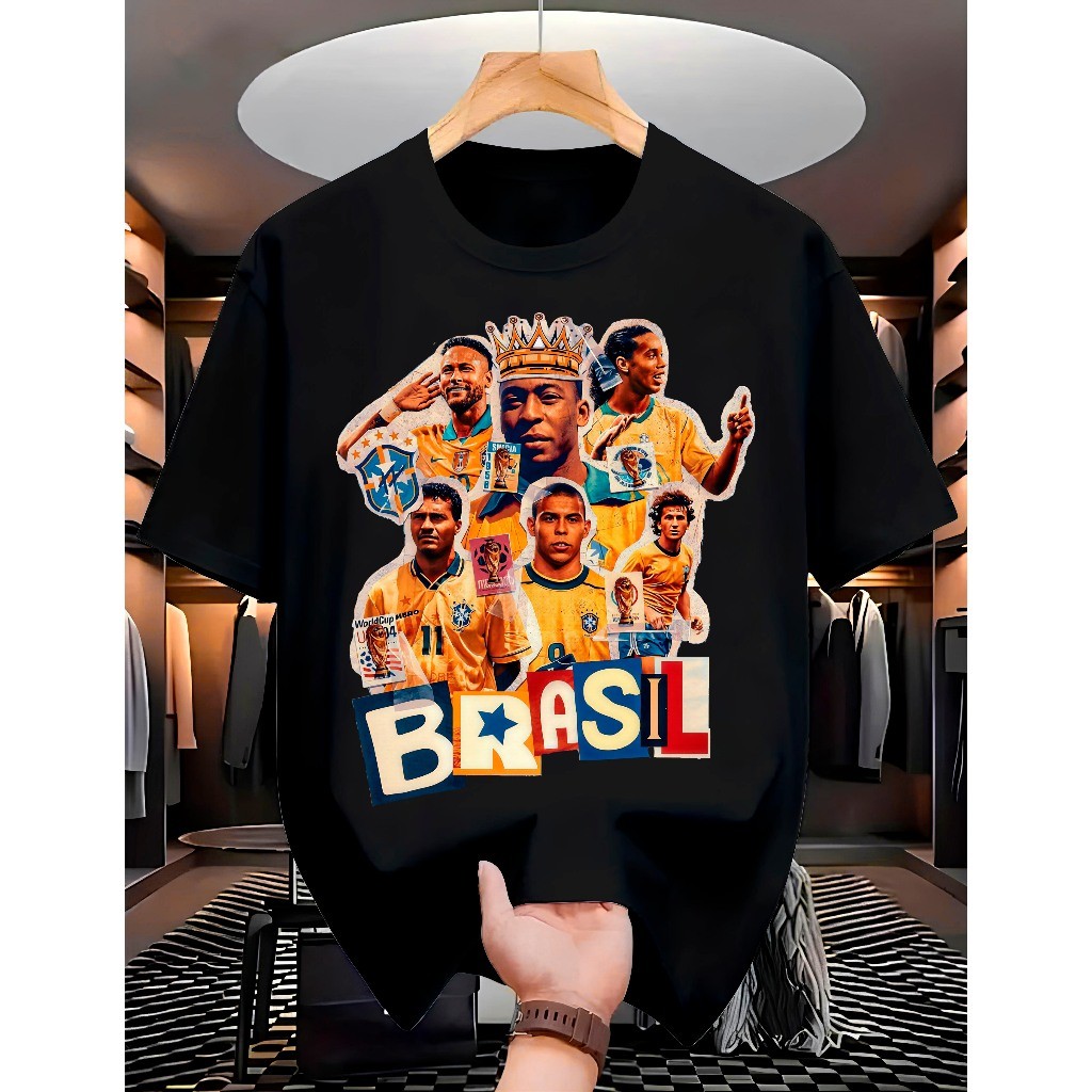 Camiseta "Brasil Lendas" Streetwear Brasil Camisa 100% Algodão Copa Do Mundo Futebol Unissex T-shirt