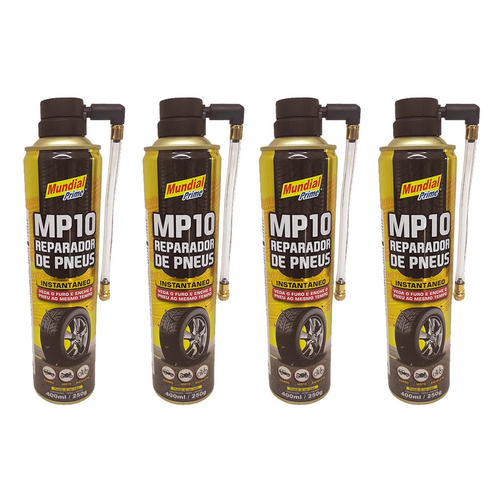 Kit 4 Spray Reparador Pneu Furado Instantâneo Mundial Prime
