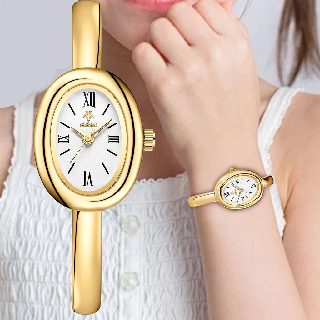 Relógio Feminino com Pulseira Oval Relógio Dourado Relógio Retrô Relógio de Quartzo Simples