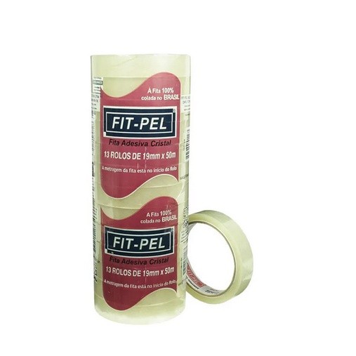 Fita Adesiva Transparente para Embalagem 19mm x 50metros Tubo com 13 Rolos - FIT-PEL
