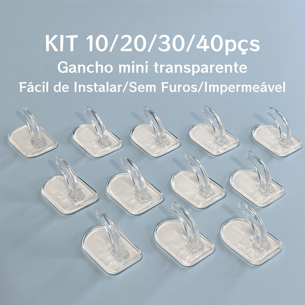 Kit 10pçs Mini Gancho Adesivo Transparente Forte Plástico Multiuso Para Cozinha Banheiro
