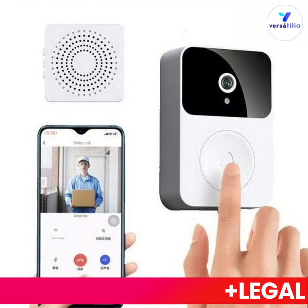 Segurança Completa: Campainha Wi-Fi Recarregável com Monitoramento HD 24h, Acessórios e Cabo de Dados Inclusos