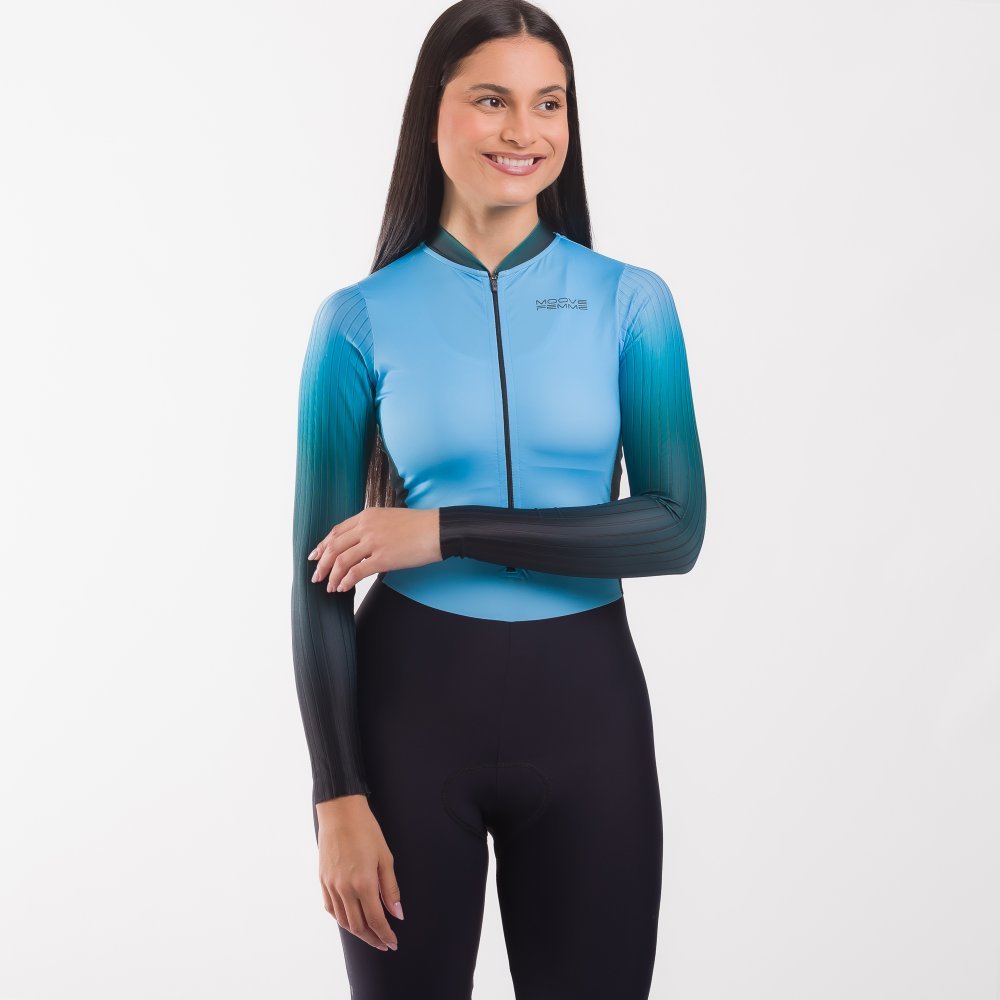 Macaquinho Ciclismo Feminino Forro Em Gel Manga Longa Moove Wave | Marcio May Sports