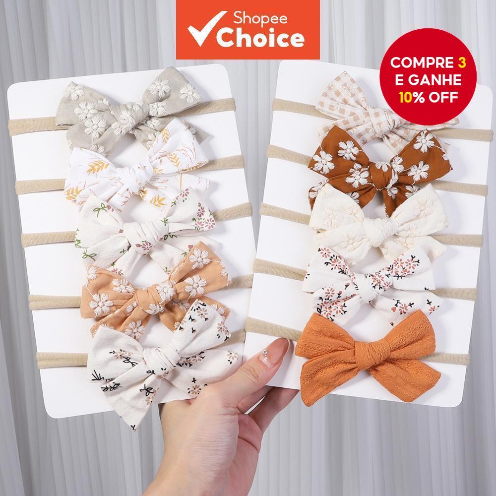 5Pcs/set Print Bows Bandas De Cabelo Para Crianças Elásticas Bebês Meninas Turban Kids Recém-Nascidos Acessórios