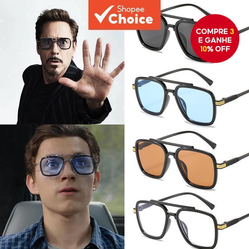 Tons Estéticos Óculos de Sol Vingadores Tony Stark Estilo de Vôo Masculinos Desenho de Marca Quadrada Homem de Ferro