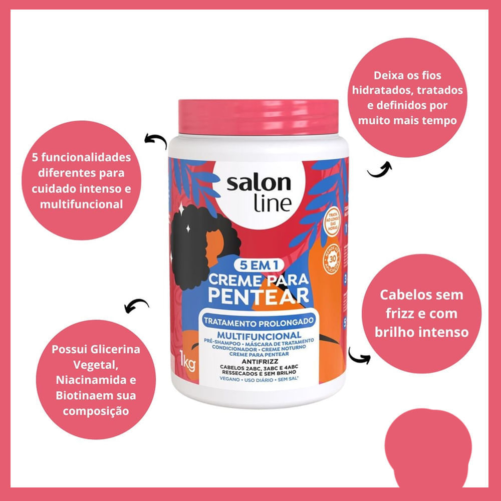 Detalhes do Kit Salon Line Gelatina To De Cacho + Creme De Pentear Salon Line 5 Em 1 Tratamento Prolongado 1Kg