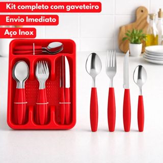 Faqueiro Jogo De Talheres 25 Peças Inox Com Porta Talheres Garfos Colheres E Facas em Oferta na Shopee