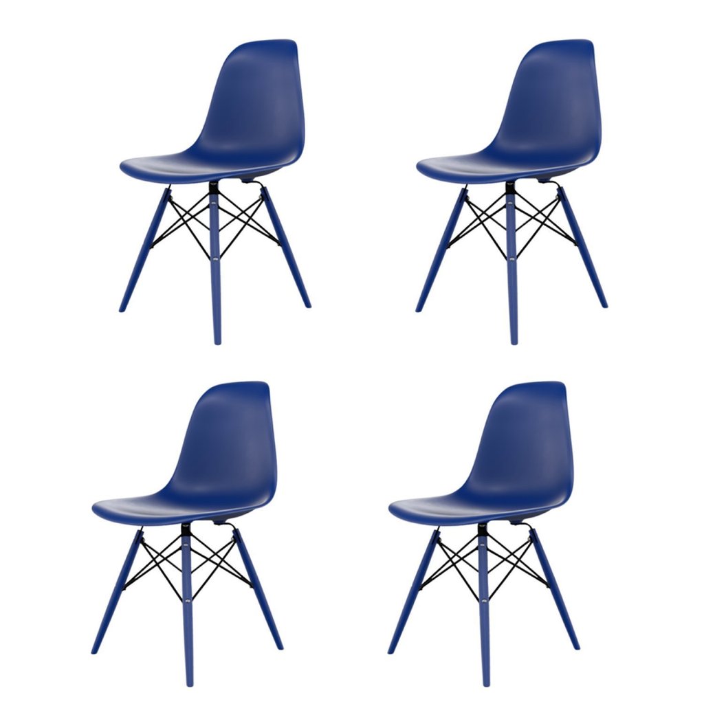 Conjunto com 4 Cadeiras para Sala de Jantar Eames PP Dsw Inj Azul Azul Bic