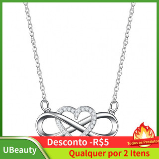 Colar Infinito Feminino, Pingente Coração Infinito, Joia, 18,7 Polegadas, Zircônia Cúbica
