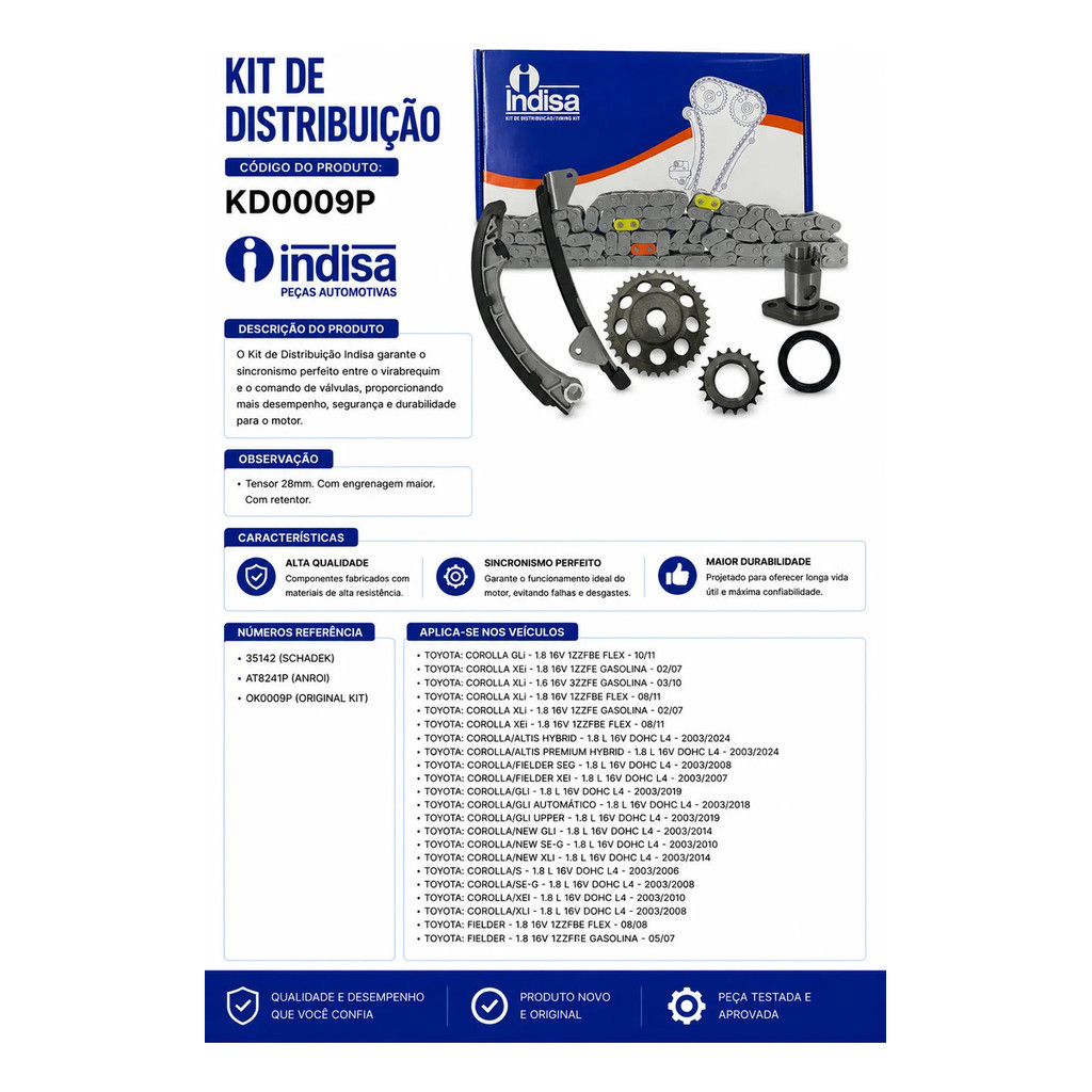 Kit Corrente Distribuição Corolla 2003 04 05 06 07 08 09 A 2026 1.8 16v — imagem 2 de 2
