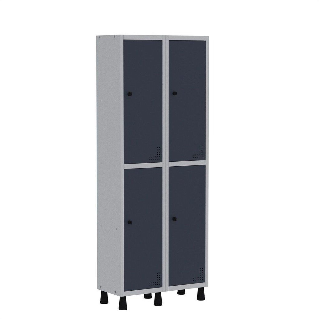 Armário Locker Guarda Volume Aço Light 4 Portas 69x179,5cm Cinza/Azul Delrei Cinza/Azul Delrei