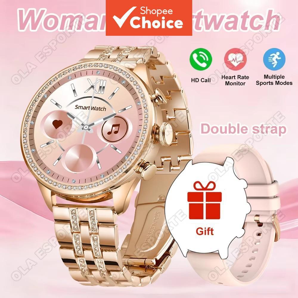 Novo Relógio Inteligente Feminino com Dupla Pulseira, Monitoramento de Frequência Cardíaca, Sono e Assistente de Voz,
