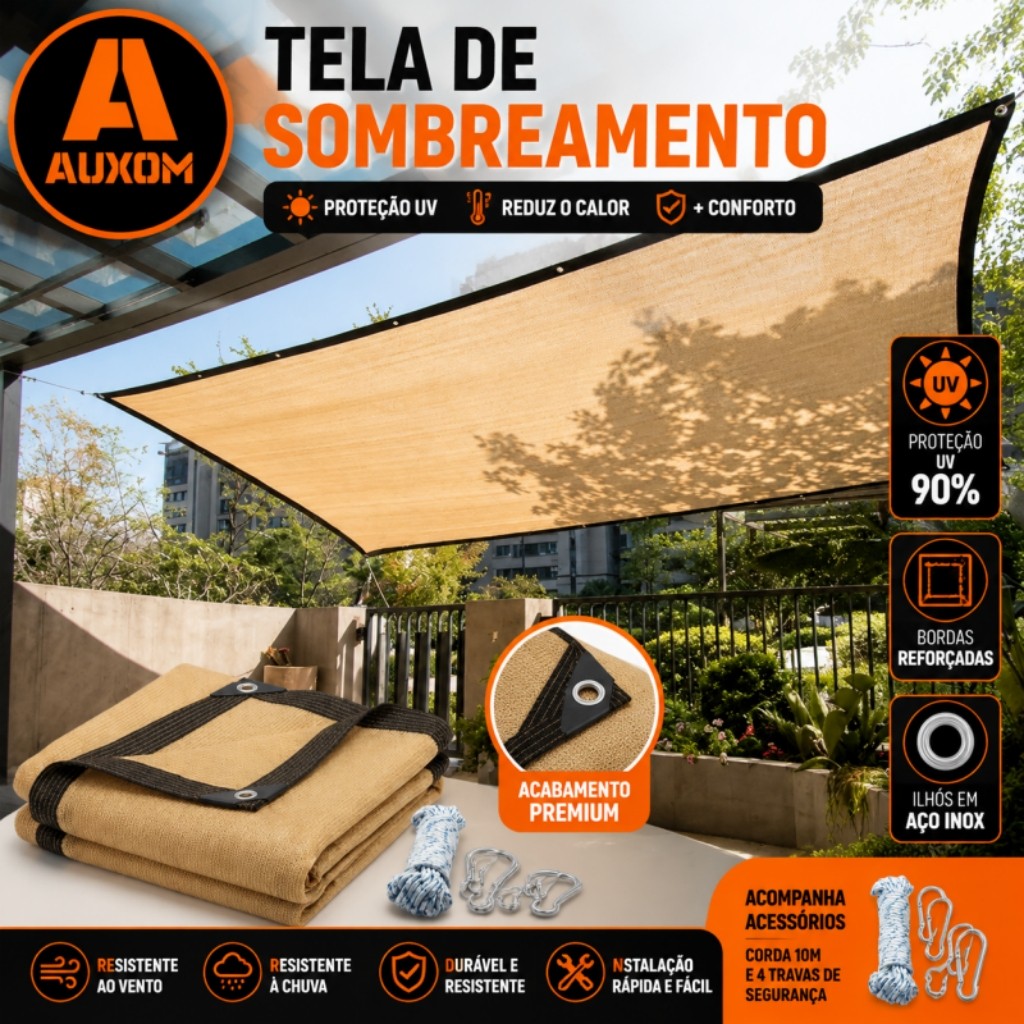 Tela de Sombreamento 90% - Proteção UV + Redução de Calor | Bordas Reforçadas & Instalação Rápida | Acessórios Inclusos