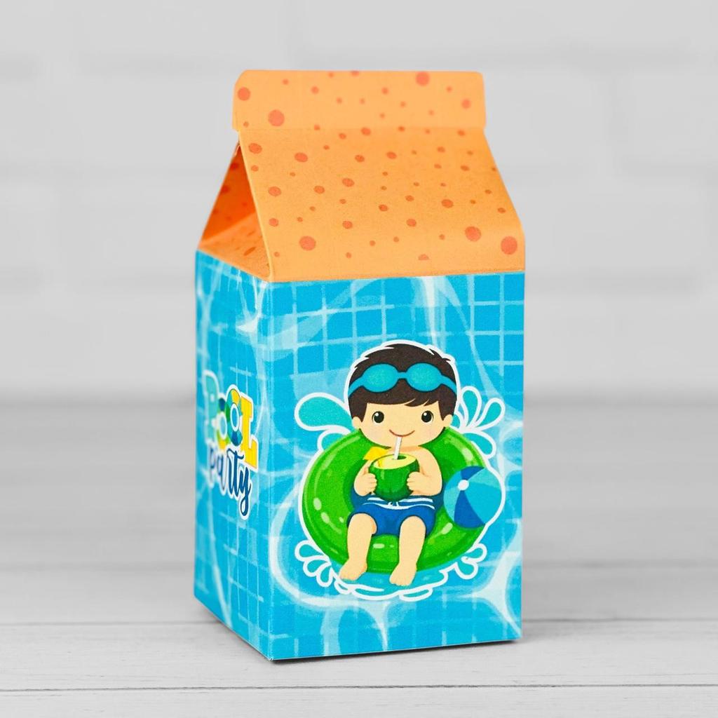 10 Caixinhas Tema POOL PARTY MENINO - Lembrancinha Festa Infantil Decoração Aniversário Caixa Milk