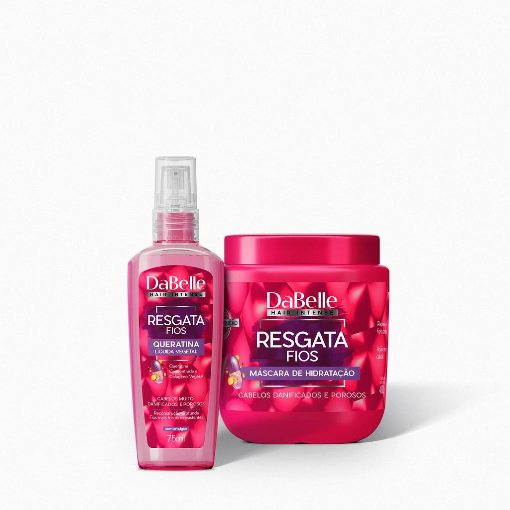 Kit Reconstrução Queratina Líquida e Máscara 400g Resgata Fios Dabelle Hair