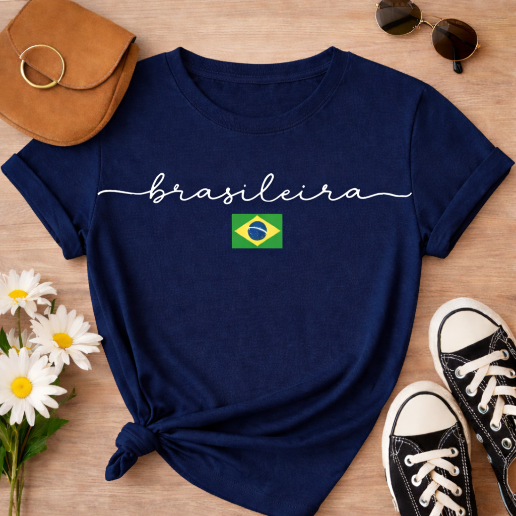 Camiseta Brasil Feminina Amarela T-Shirt Feminina 100% Algodão Casual Copa Seleção Blusa Feminina