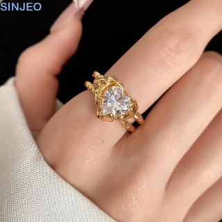 Anel Plissado Em Forma De Coração SINJEO , De Amor De Cristal Vintage Com Abertura De Strass Dedo De Zircônia