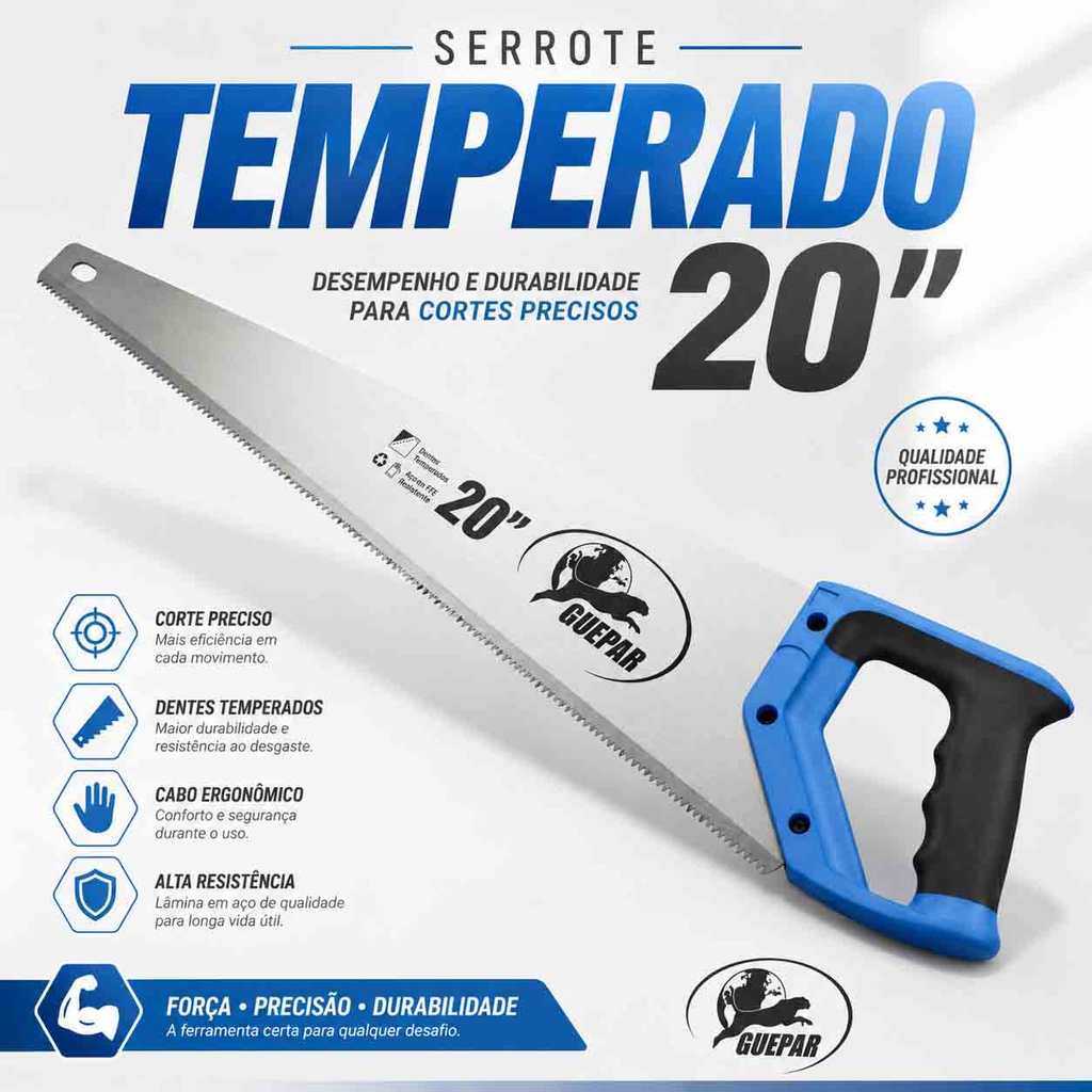 Serrote Temperado 20 Pol Cabo Anatômico Emborrachado Para Marcenaria E Carpintaria Profissional