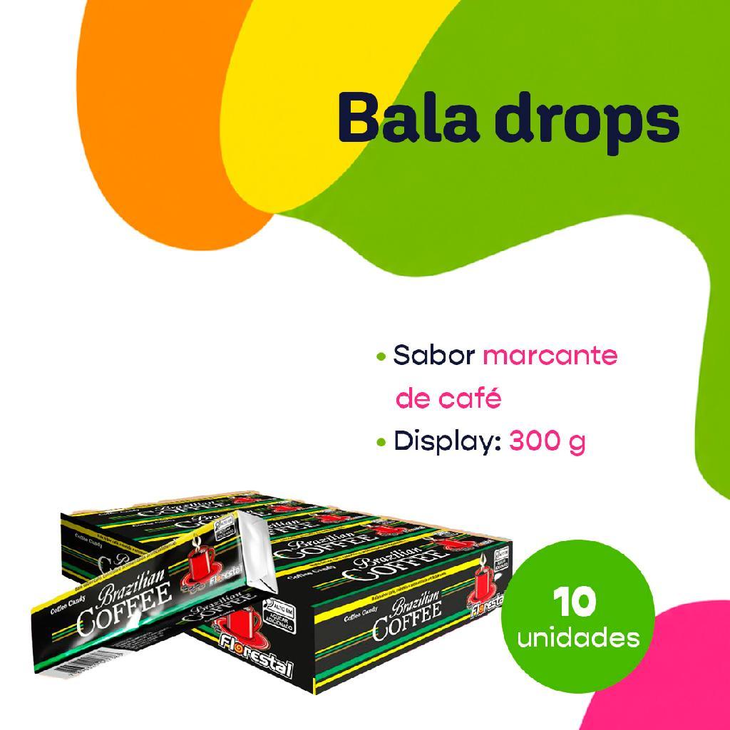 Bala drops brazilian coffee florestal display 300g com 10 un sabor marcante