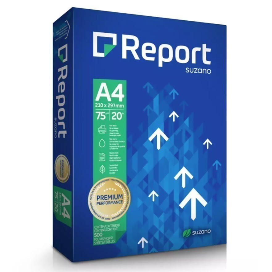 Folhas Papel Sulfite A4 75g Suzano Report Branco Kit