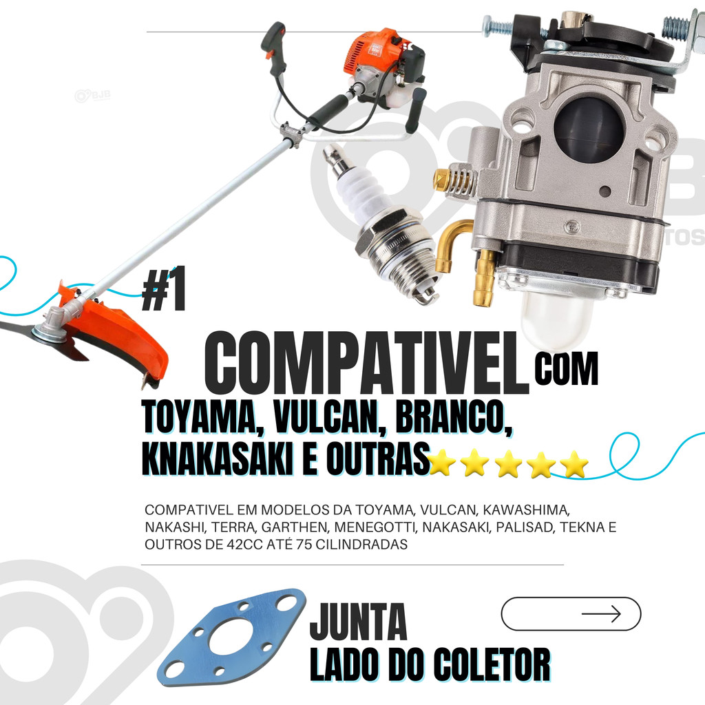 Carburador e Vela Roçadeira 43/52/63cc P/ Toyama Vulcan Nakasaki Garthen — imagem 2 de 2