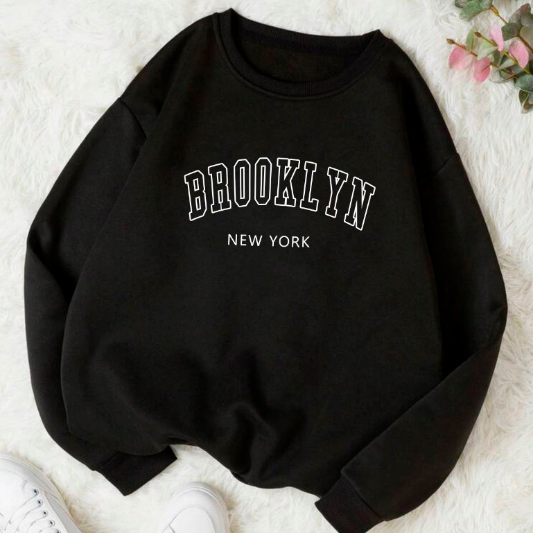 Moletom Careca Brooklyn Gola Redonda Blusa Frio Básico Casaco Feminino Masculino Flanelado Algodão