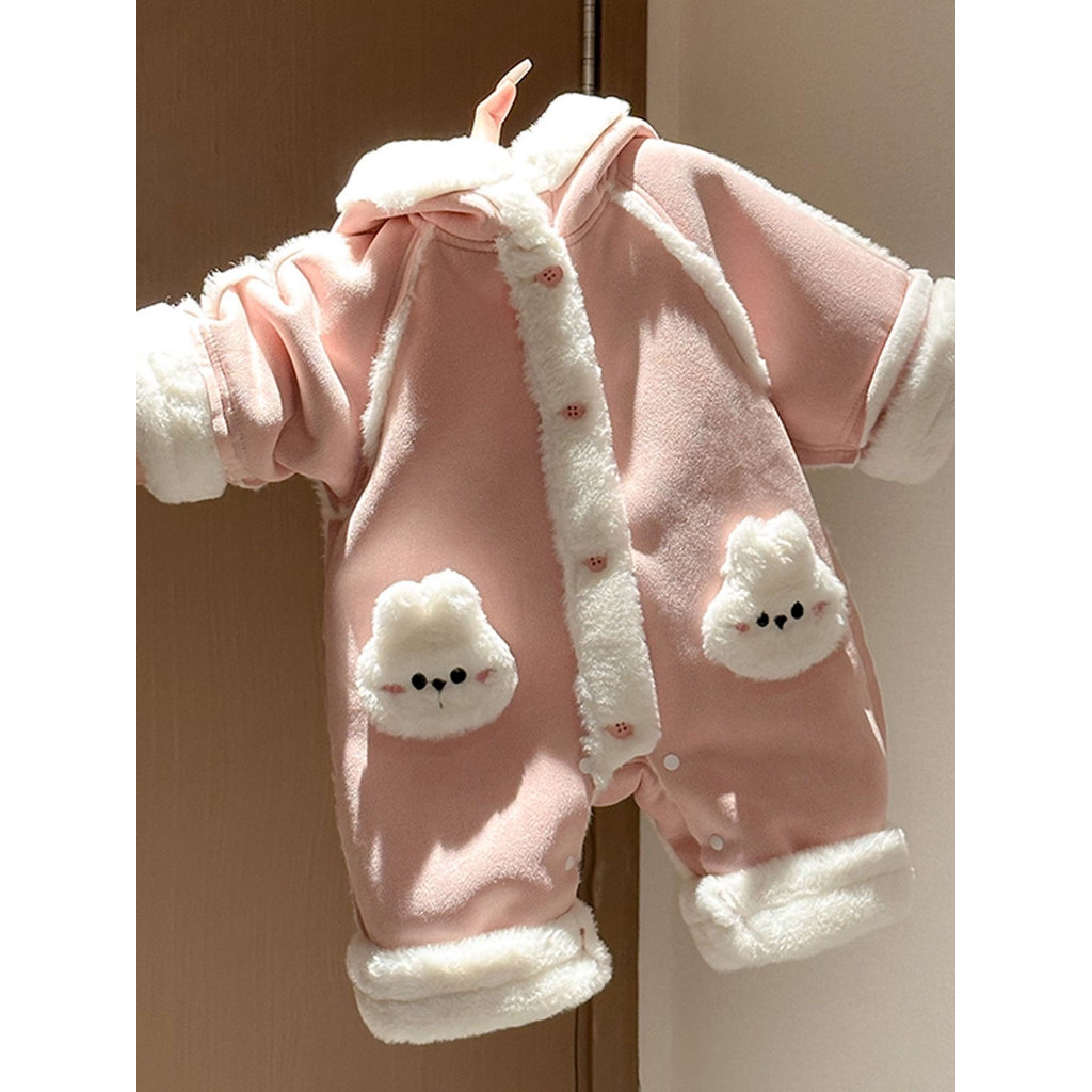 Roupas de bebê Roupas de bebê Roupas de inverno Bebê menina passeio segurando roupas coelho Super fofo forro de lã macac