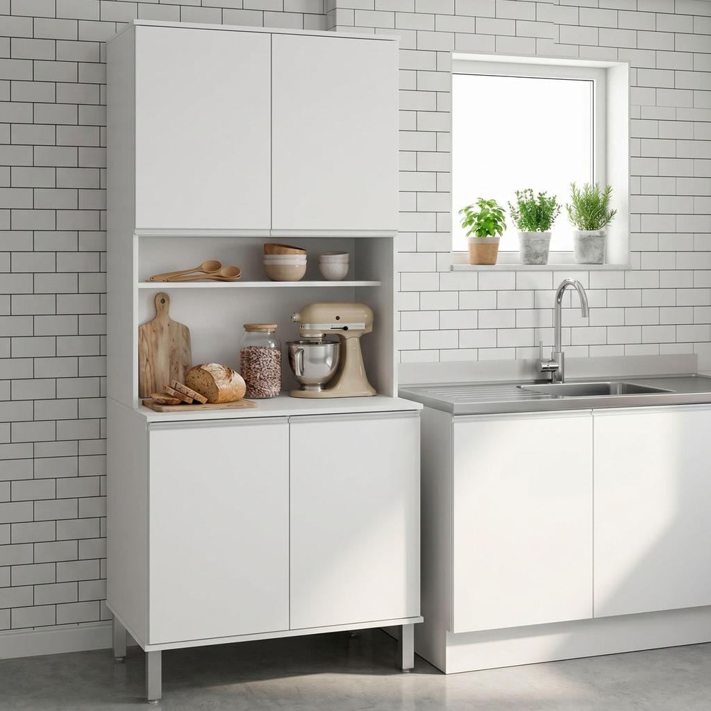 Paneleiro De Cozinha Nina 80cm 4 Portas Branco Brilho