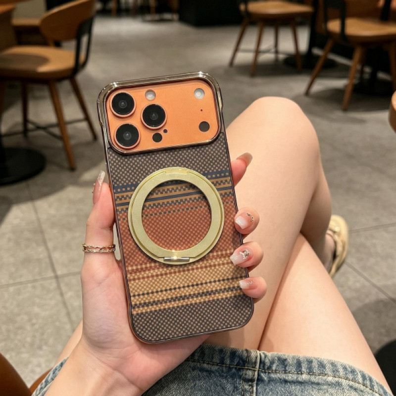 360 ° Capa De Telefone Com Textura Kevlar Suporte Magnético Giratório Para iPhone 17 Pro Max 16 15 14 13 Slim Sem Moldur
