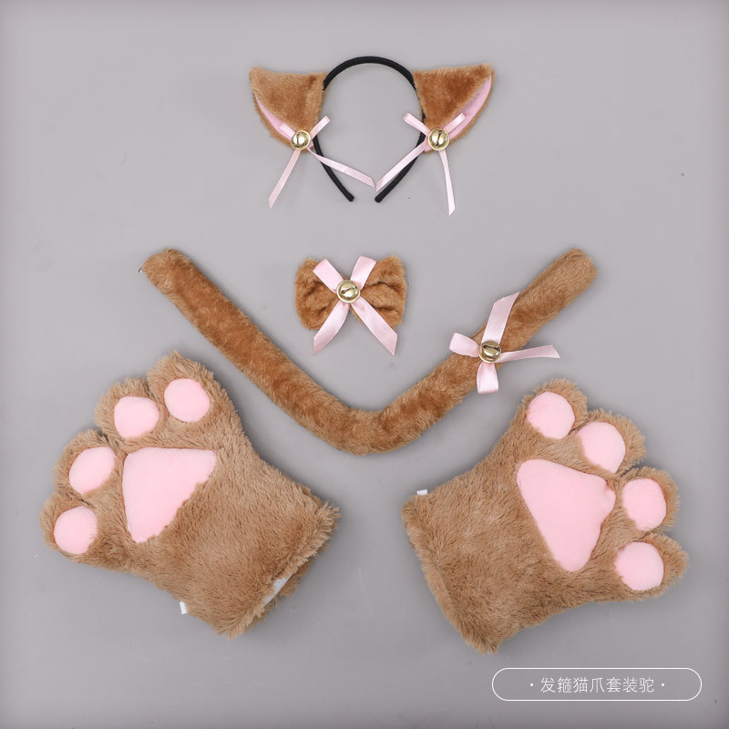 Conjunto de luvas de gato, tiara com orelhas, acessório de cabelo de gato para cosplay, cauda, acessório de pata de gato