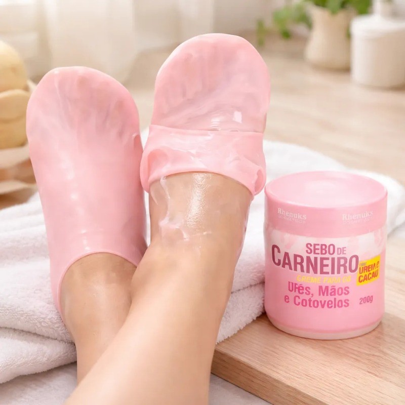 Kit Meia Silicone Hidratante Pés + Creme Hidratante
