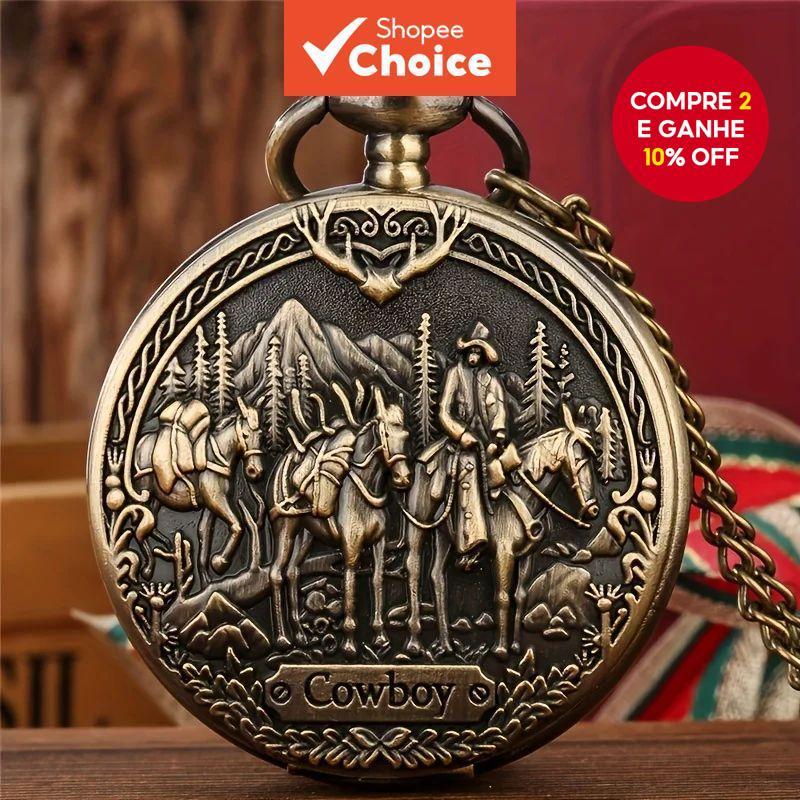 Charmoso Colar De Relógio De Bolso De Quartzo'cowboy : Um Presente Vintage Atemporal Com Estética Ocidental ! em Oferta na Shopee