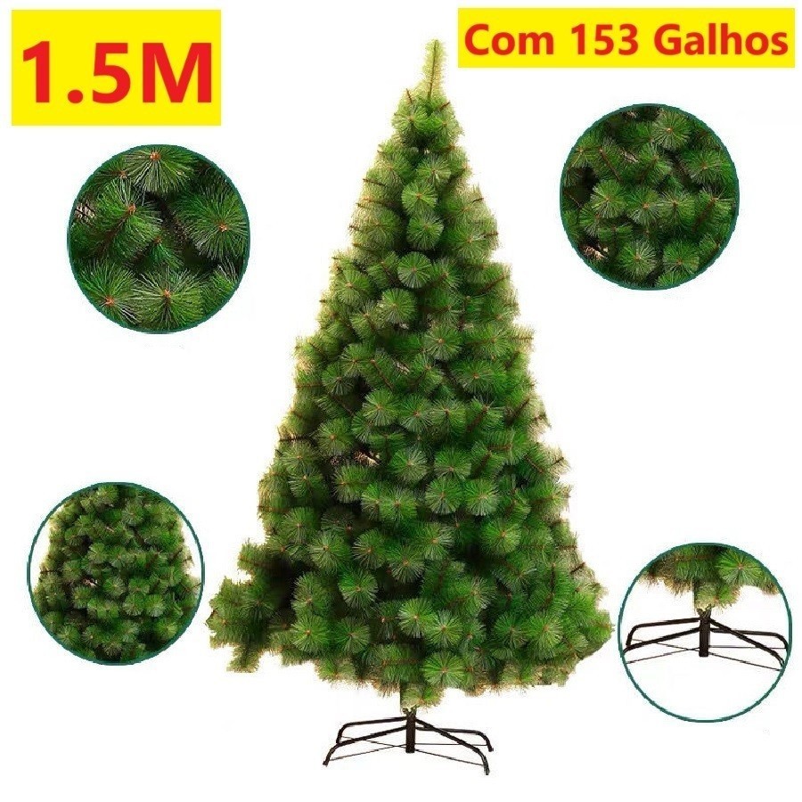 Árvore De Natal Pinheiro 1,50M Verde Com 153 Galhos Apoio De Metal Decoração Natal Família Natalina