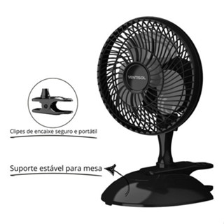 Mini Ventilador Pessoal 220v  Ventisol 20cm 3 Pás Preto Clip Portátil De Mesa em Oferta na Shopee