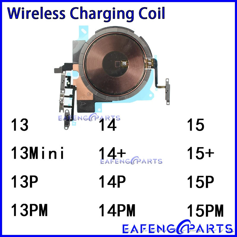 Bobina de Carregamento Sem Fio para iPhone 13 14 15 Mini Pro Max com Botão de Energia, Volume, Lanterna, Painel Flex NFC