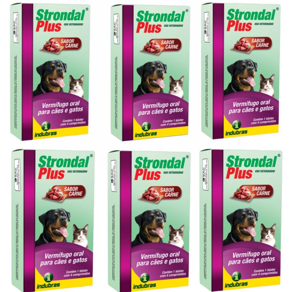 Kit 6 Strondal Plus Carne Vermífugo 4 Comprimidos Cães/Gatos em Oferta na Shopee